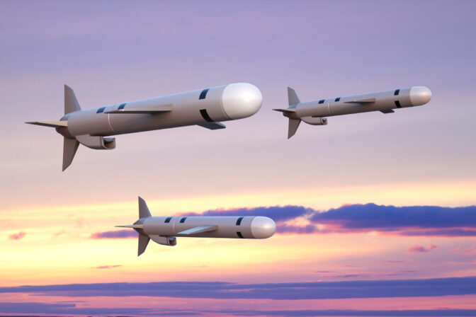 Tomahawk cruise missiles against the sunset sky