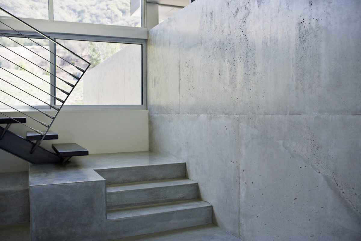Interior of modern house, metal staircase