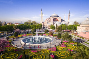 Aerial view of Hagia Sophia in Istanbul, Turkey
