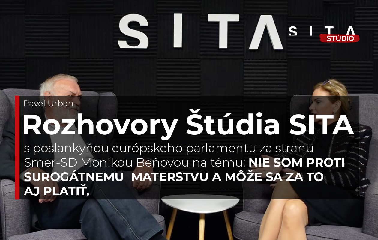 Monika Beňová, poslankyňa európskeho parlamentu za stranu Smer SD v rozhovore s Pavlem Urbanom v Štúdiu SITA počas nahrávania video podcastu Rozhovory Štúdia SITA.