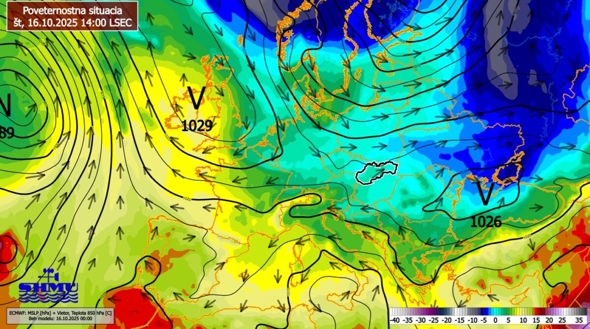 Poveternostná situácia na Slovensku vo štvrtok 16. októbra o 14.00.