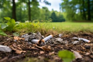 Discarded cigarette butts in park