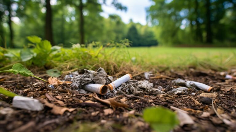Discarded cigarette butts in park