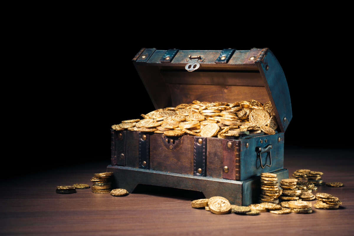 Treasure chest filled with gold coins