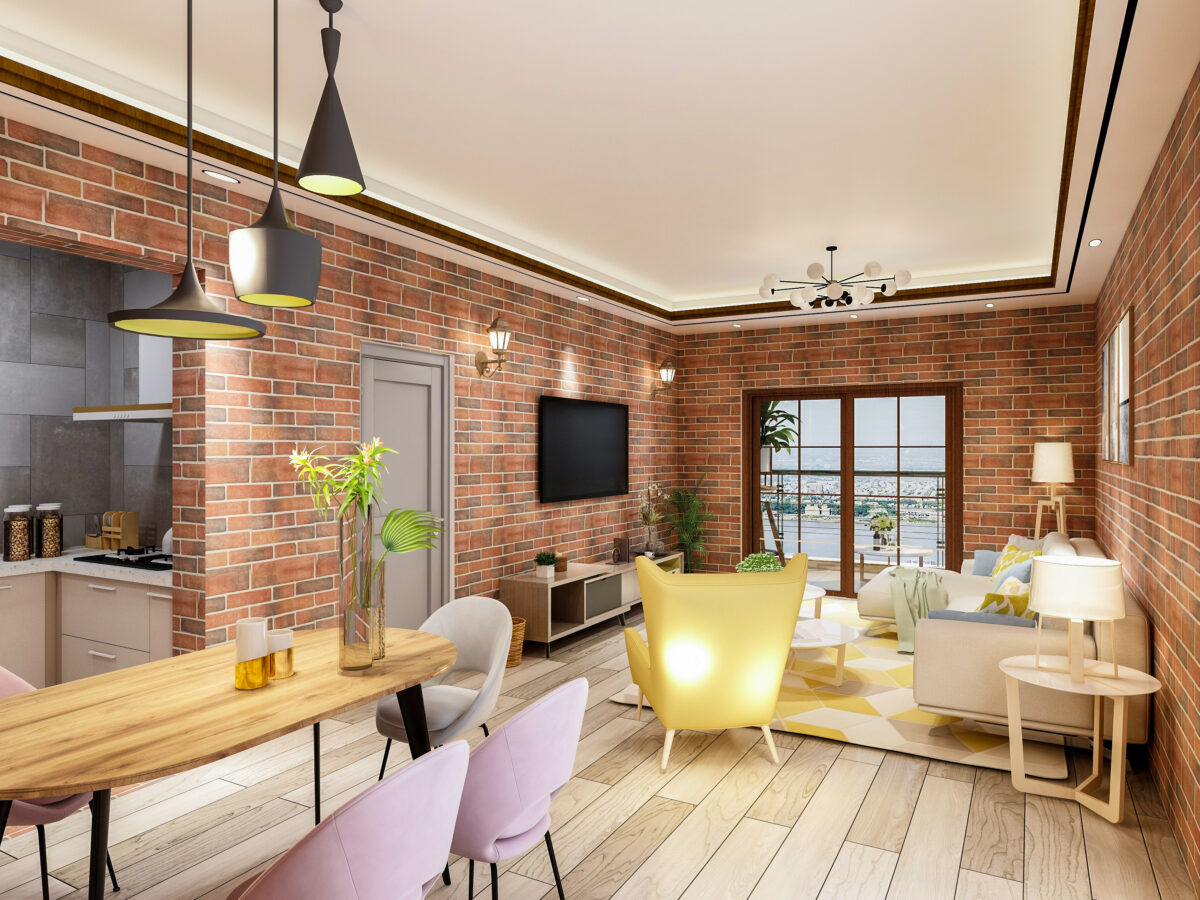 Design of Industrial Style Family Restaurant Area with Red Brick Wall