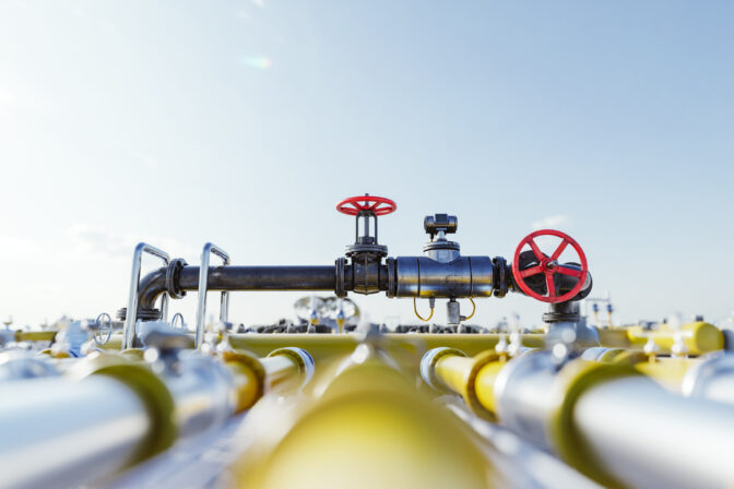 Gas tap with pipeline system at natural gas station.