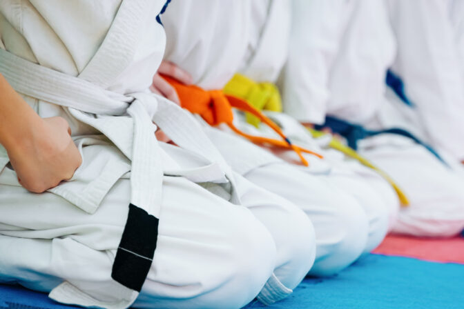Kids training on karate do. Banner with space for text. For web pages or advertising printing