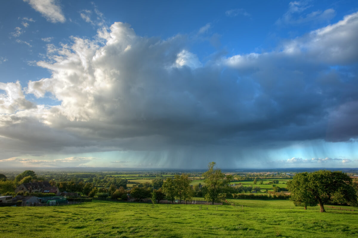 Rain falling over Gloucestershire