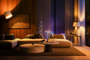 Warm light living room by night