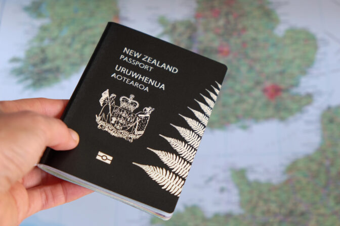 New Zealand passport and Europe map