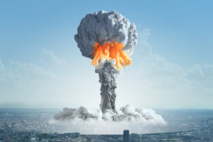 The explosion of a nuclear bomb in the city.