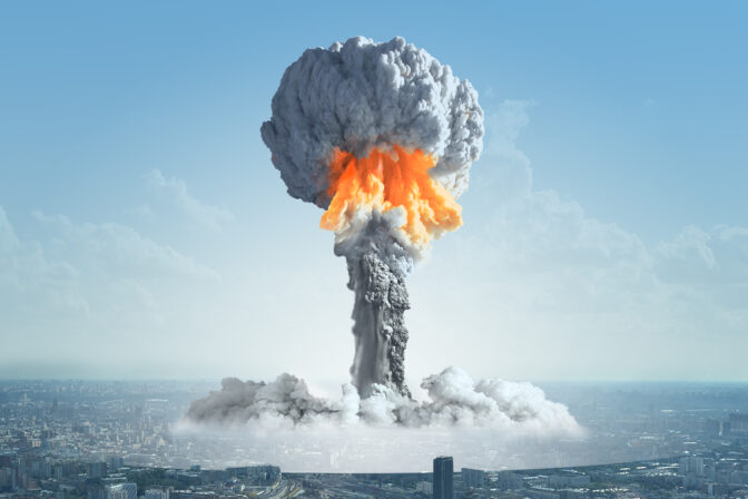 The explosion of a nuclear bomb in the city.