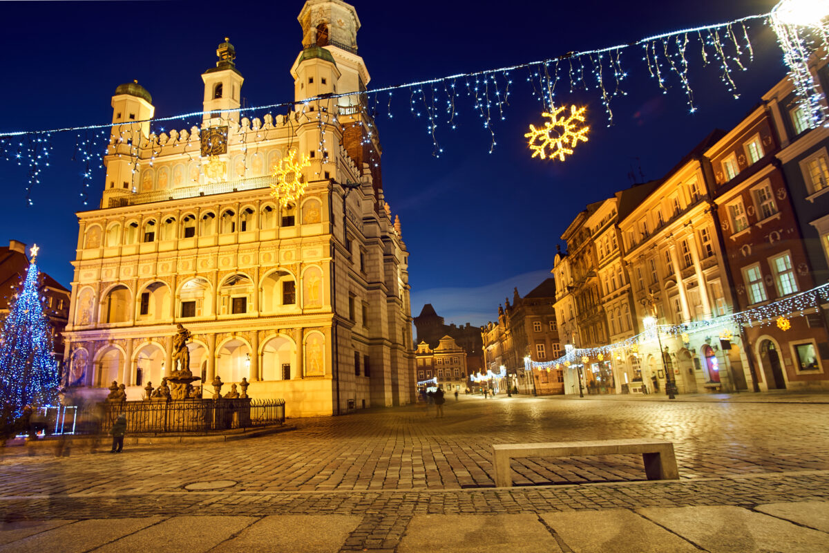 Christmas tree and facade of the Renaissance town hall