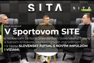 Norbert Sališ, prezident Slovenského futsalu a Ivan Křížek, marketingový manažér v rozhovore s Karolom Jakubovičom počas nahrávania video podcastu V Športovom SITE.
