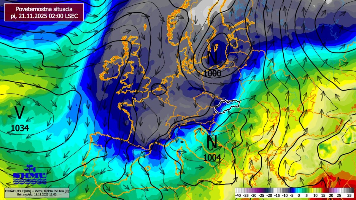 Poveternostná situácia v piatok o druhej hodine ráno.