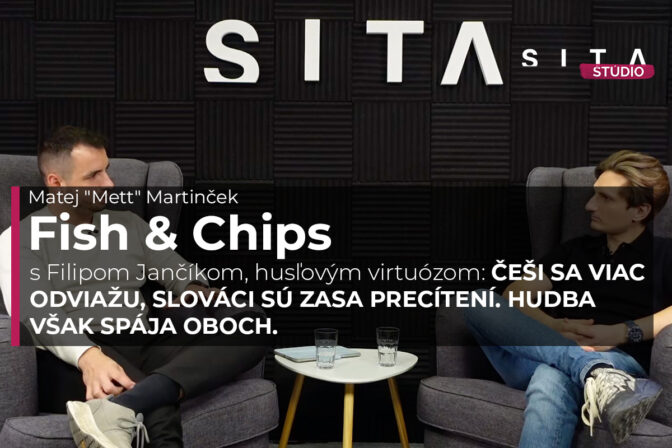 Filip Jančík, slovenský huslita v rozhovore s Matejom Martinčekom počas nahrávania video podcastu Fish & Chips.