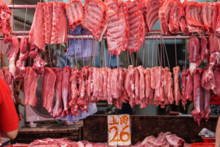 Red meat chop rows sell in Asian wet local market