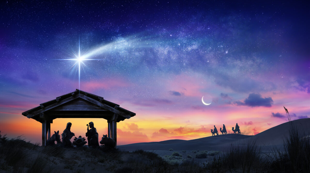 Nativity Of Jesus - Scene With The Holy Family With Comet At Sunrise