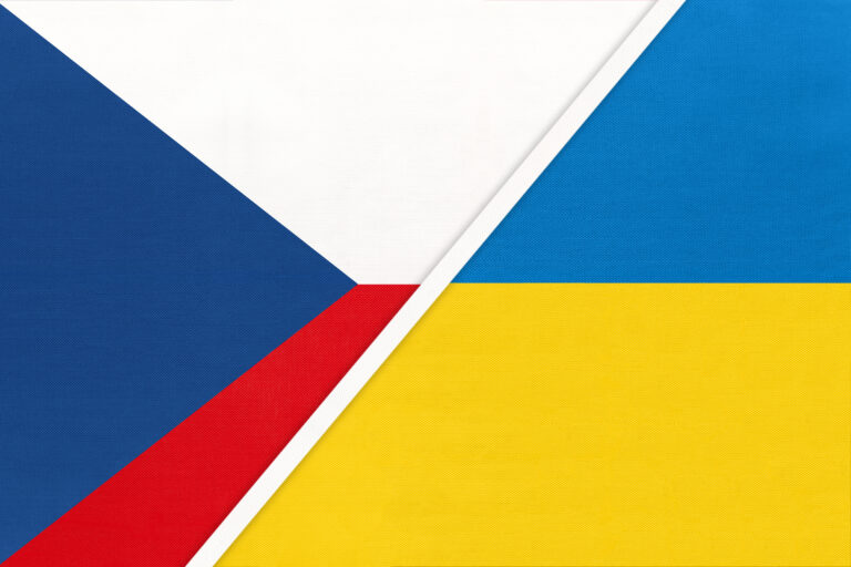 Czech Republic and Ukraine, symbol of country. Czechia vs Ukrainian national flags.