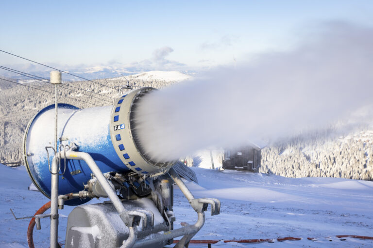 Snow gun for artificial snow production in a skiing area in Austria