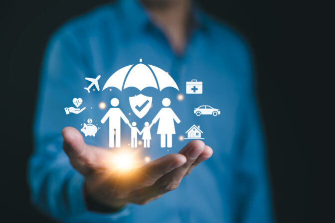 Life insurance and family protection concept. assurance, insurance, car, real estate and property, travel, finances, health, family, life, accident, and logistics insurance. complete insurance,