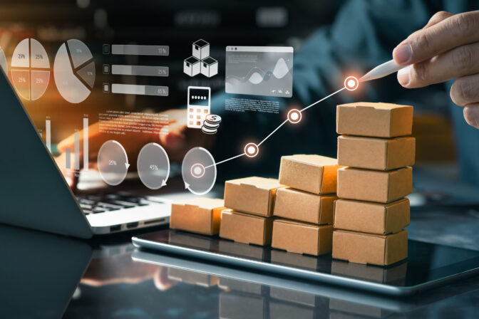 Business online marketing and product development concepts with customer relationship management system and enterprise resource planning.Strategic planning and data analysis