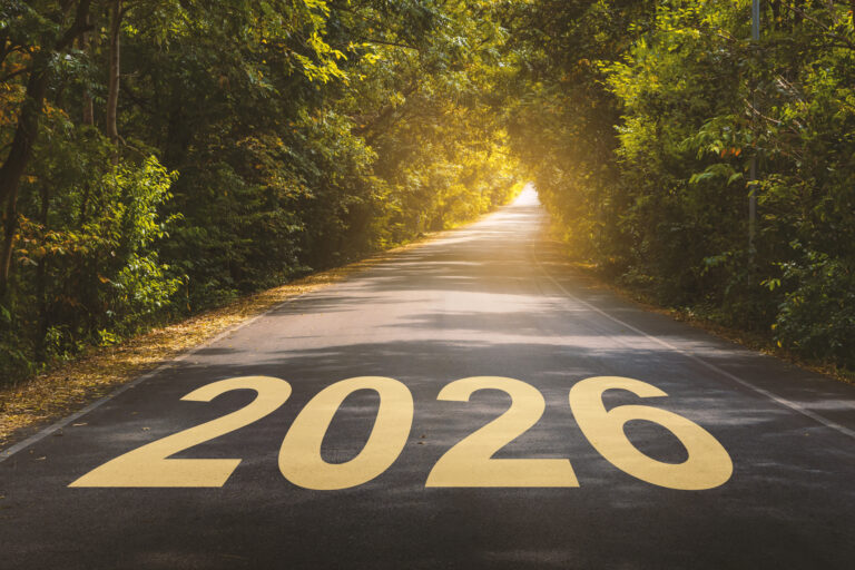 The new year 2026 or straightforward concept. number 2026 written on the road in forest. planning and challenge, business strategy, opportunity, hope, exit, and new life.