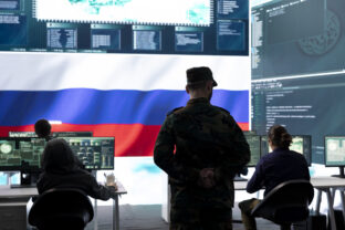 Military expert from Russian army working in governmental operations center
