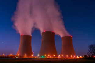 Night color light winter view for nuclear power plant in Temelin CZ 02 04 2025