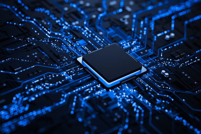 Processor chip on circuit board with copy space for design