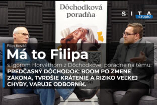 Igor Horváth z Dôchodkovej poradne v rozhovore s Filipom Kováčom počas nahrávania video podcastu v Štúdiu SITA.