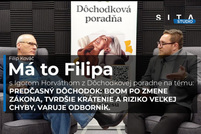 Igor Horváth z Dôchodkovej poradne v rozhovore s Filipom Kováčom počas nahrávania video podcastu v Štúdiu SITA.
