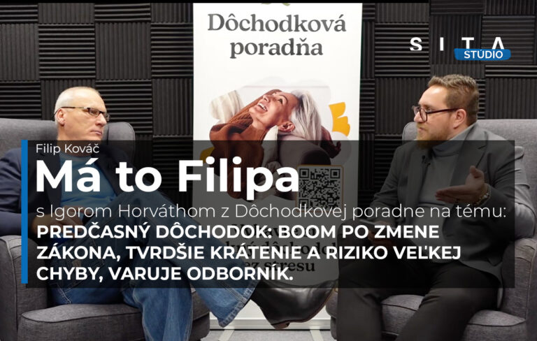 Igor Horváth z Dôchodkovej poradne v rozhovore s Filipom Kováčom počas nahrávania video podcastu v Štúdiu SITA.