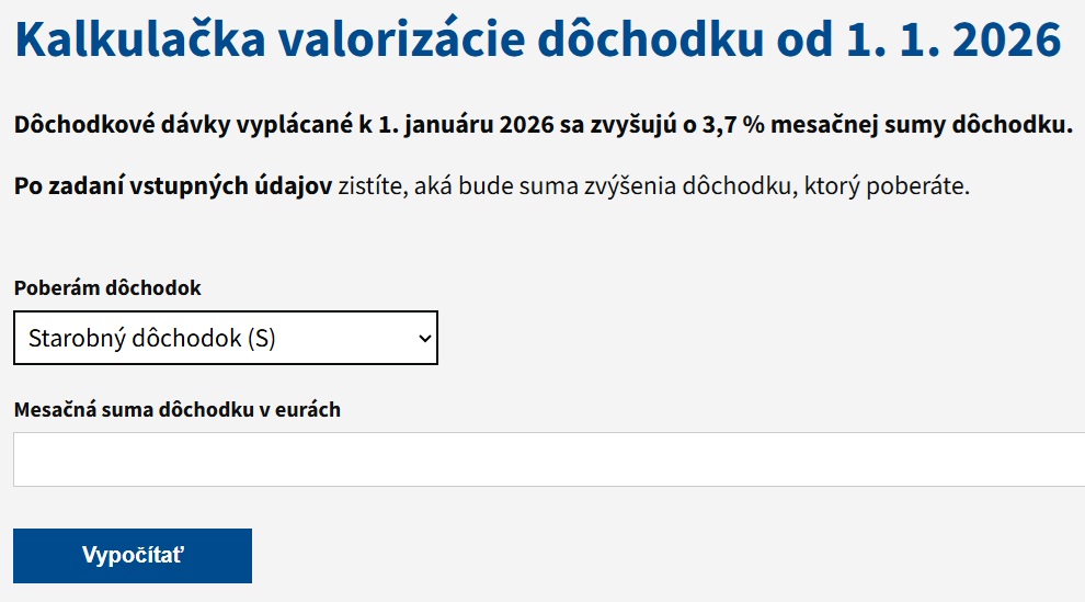 Kalkulačka, výpočet dôchodku