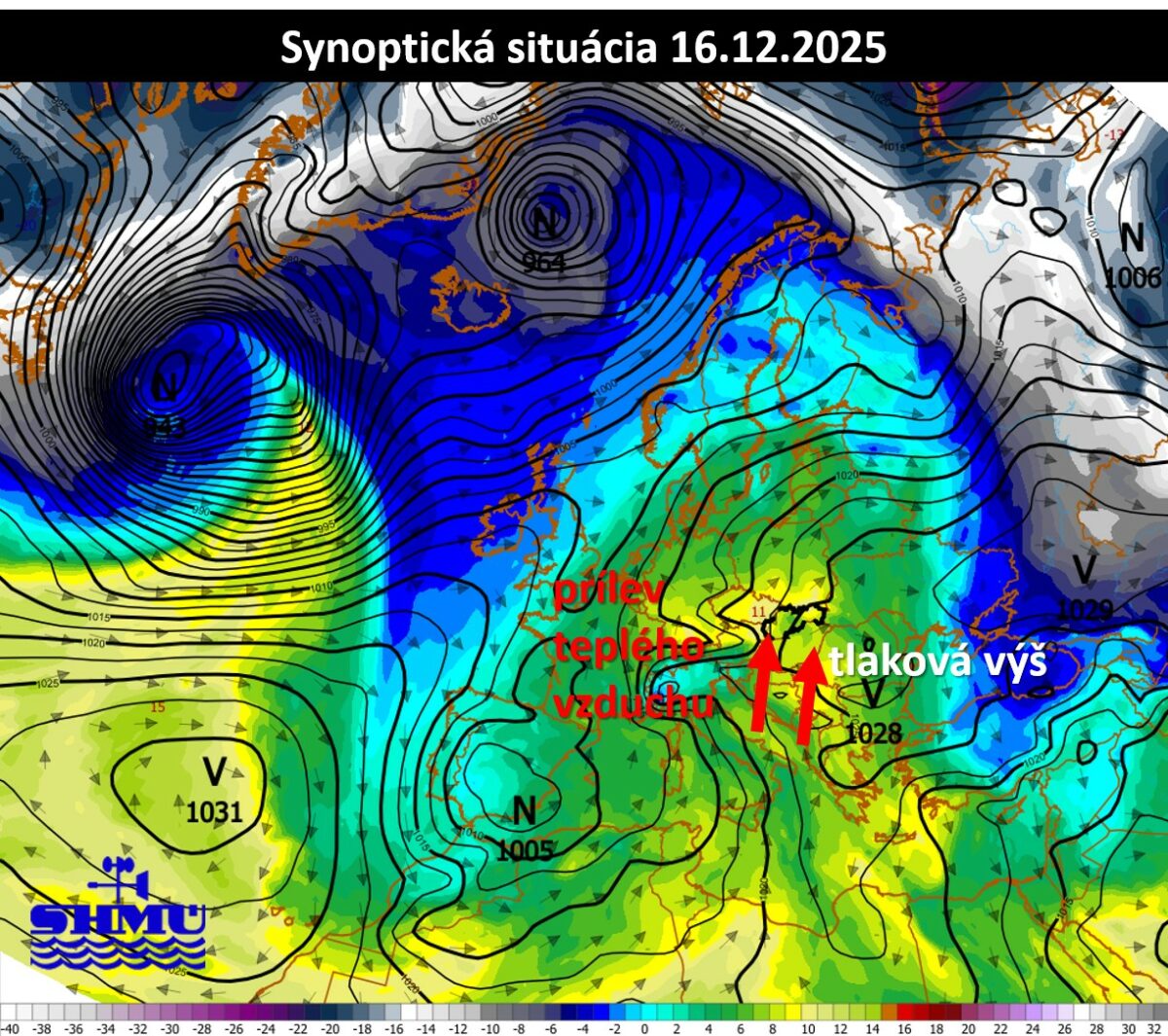 Prílev teplého vzduchu na Slovensku v utorok 16. decembra 2025.
