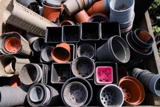 staré plastové kvetináče