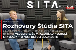Ľubomír Švorca, teológ a italianista v rozhovore s Kristínou Valovičovou počas nahrávania video podcastu v Štúdiu SITA.