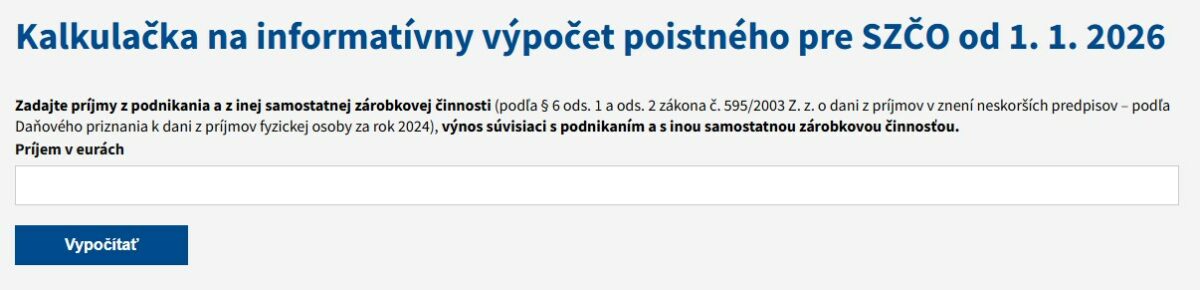 Kalkulačka odvodov pre SZČO