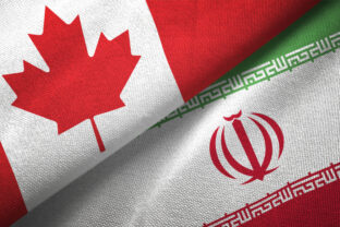 Iran and Canada two flags together realations textile cloth fabric texture