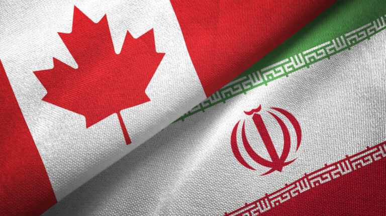 Iran and Canada two flags together realations textile cloth fabric texture