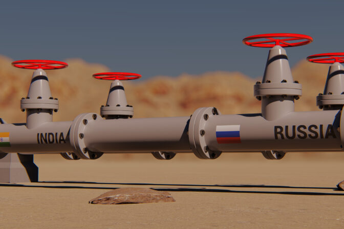 The gas pipeline with flags of Russia, Turkey and EU