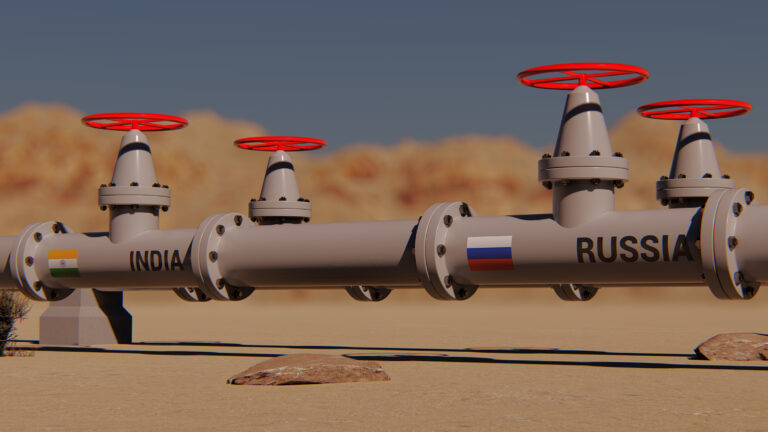 The gas pipeline with flags of Russia, Turkey and EU