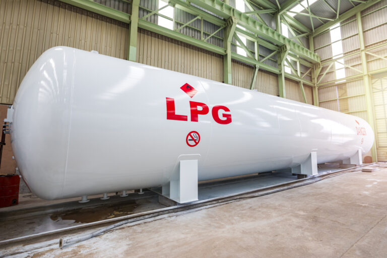 A pressure vessel (lpg) constructed of a horizontal steel cylinder (LPG Storage, In United States ASME Boiler and Pressure Vessel Code, Ad Merkblatt design). Pressure must be built to a formal code.
