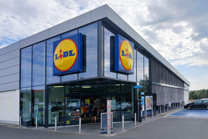 LIDL supermarket logo sign.