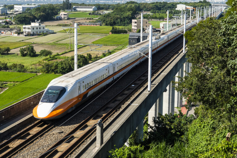View of Taiwan's high speed rail train in motion.