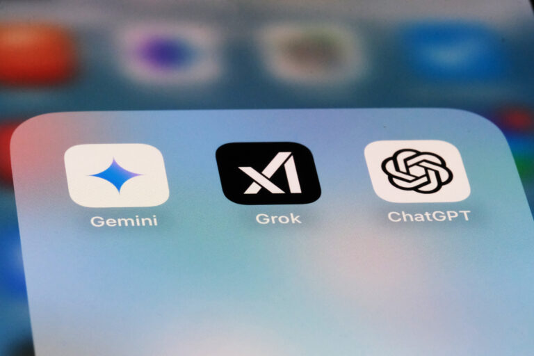 XAI Grok, Gemini and OpenAI ChatGPT. Assorted AI mobile models