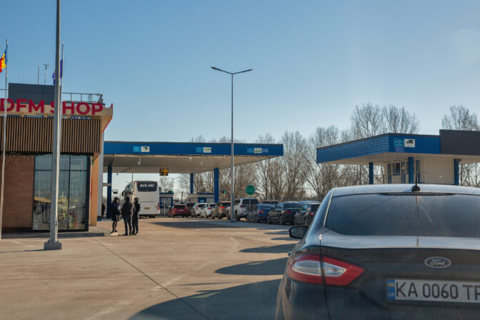 Cars on customs checkpoint Palanca - Maiaky of Moldova - Ukraine state border.
