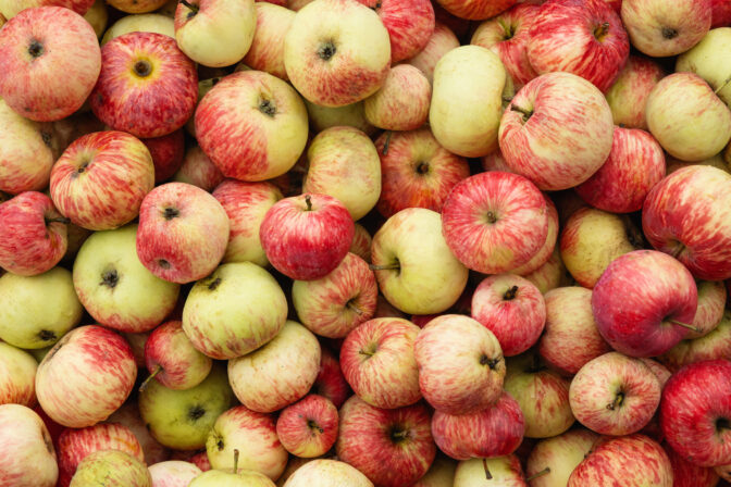 Organic red apples as pattern and food background. Farmers Market
