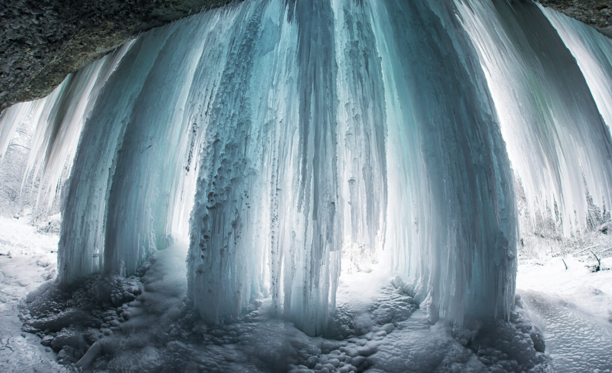 Frozen waterfall. Icefall Siklava skala, Slovakia