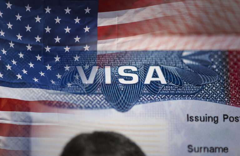 Close up detail of American VISA